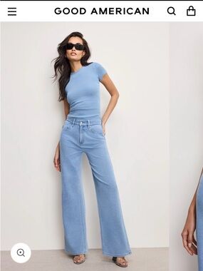 Good American Powder Blue High-Rise Wide-Leg Jeans